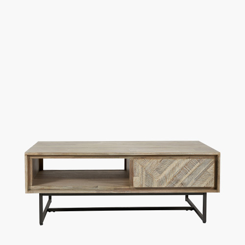 pacific lifestyle Marca Sand Wash Acacia Wood and Black Metal 2 Drawer Coffee Table