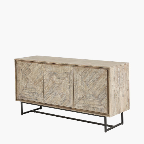 Pacific Lifestyle Marca Sand Wash Acacia Wood And Black Metal 3 Door Sideboard