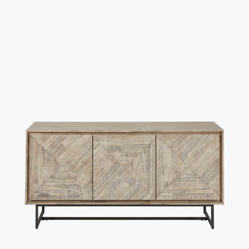 pacific lifestyle Marca Sand Wash Acacia Wood and Black Metal 3 Door Sideboard