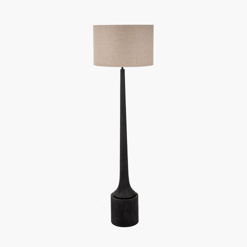 pacific lifestyle Marin Black Wood Tall Neck Floor Lamp Base with Edward 45cm Natural Linen Cylinder Lampshade