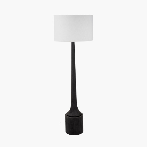 pacific lifestyle Marin Black Wood Tall Neck Floor Lamp Base with Lino 45cm White Self Lined Linen Cylinder Lampshade