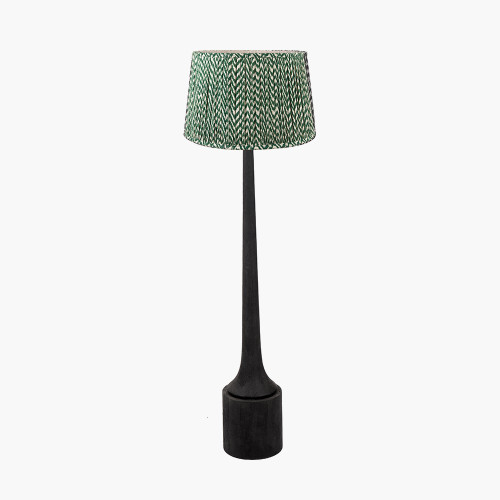 pacific lifestyle Marin Black Wood Tall Neck Floor Lamp Base with Vienna 45cm Forest Green Chevron Mushroom Pleat Lampshade