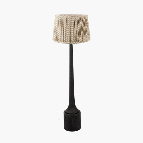 pacific lifestyle Marin Black Wood Tall Neck Floor Lamp Base with Vienna 45cm Taupe Chevron Mushroom Pleat Lampshade