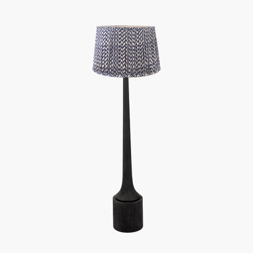 pacific lifestyle Marin Black Wood Tall Neck Floor Lamp Base with Vienna 45cm Blue Chevron Mushroom Pleat Lampshade
