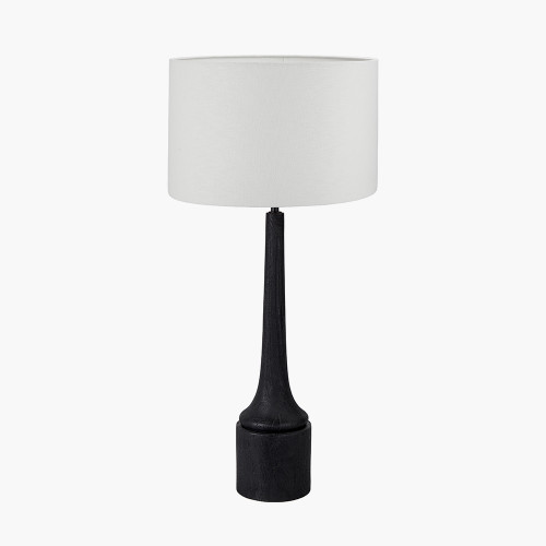 pacific lifestyle Marin Black Wood Tall Neck Table Lamp Base with Lino 40cm White Self Lined Linen Cylinder Lampshade
