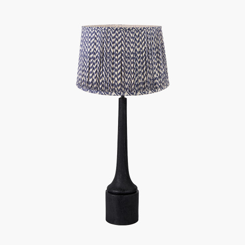pacific lifestyle Marin Black Wood Tall Neck Table Lamp Base with Vienna 40cm Blue Chevron Mushroom Pleat Lampshade