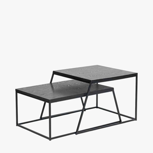 Pacific Lifestyle Mashiko S/2 Black Ash Veneer And Black Metal Coffee Tables
