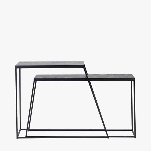 Pacific Lifestyle Mashiko S/2 Black Ash Veneer And Black Metal Console Tables