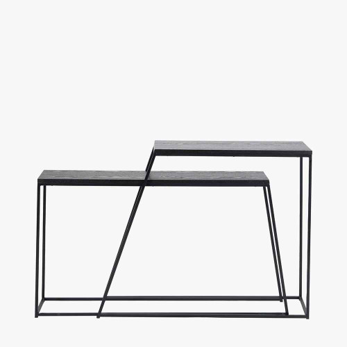 pacific lifestyle Mashiko S/2 Black Ash Veneer and Black Metal Console Tables