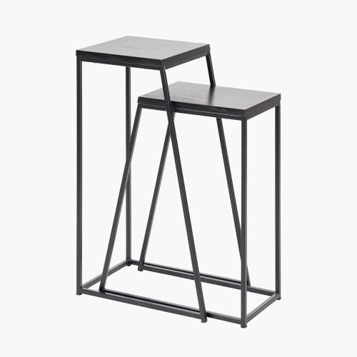 Pacific Lifestyle Mashiko S/2 Black Ash Veneer And Black Metal Side Tables
