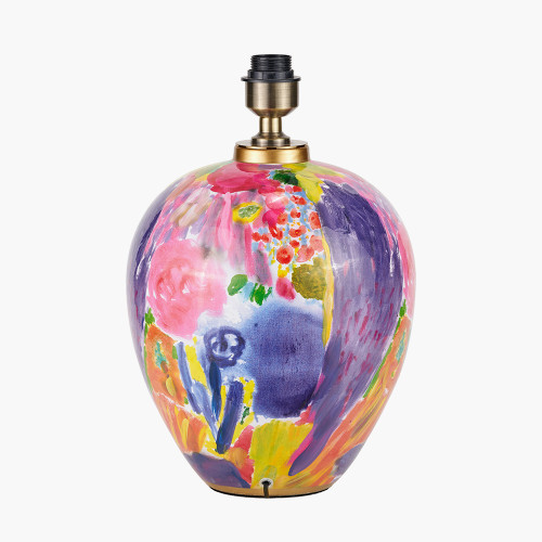 Pacific Lifestyle Matisse Multi Colour Ceramic Urn Table Lamp Base With Harry 40cm Ivory Cotton Mix Cylinder Lampshade