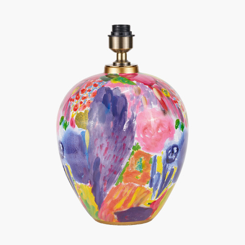 Pacific Lifestyle Matisse Multi Colour Ceramic Urn Table Lamp Base With Harry 40cm Black Cotton Mix Cylinder Lampshade