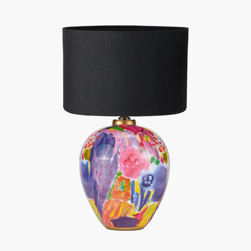 pacific lifestyle Matisse Multi Colour Ceramic Urn Table Lamp Base with Harry 40cm Black Cotton Mix Cylinder Lampshade