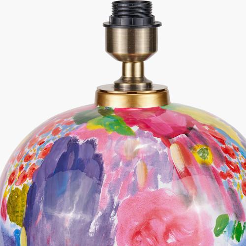 Pacific Lifestyle Matisse Multi Colour Ceramic Urn Table Lamp Base With Bloom 40cm White Handloom Scalloped Cylinder Lampshade