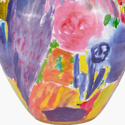 Pacific Lifestyle Matisse Multi Colour Ceramic Urn Table Lamp Base With Bloom 40cm White Handloom Scalloped Cylinder Lampshade