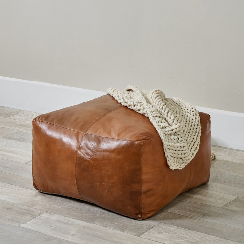 Pacific Lifestyle Matteo Natural Tan Leather Square Pouffe