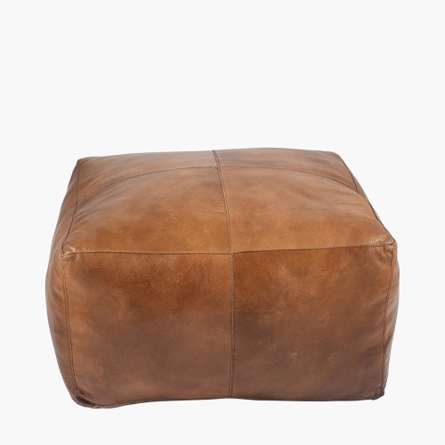 pacific lifestyle Matteo Natural Tan Leather Square Pouffe