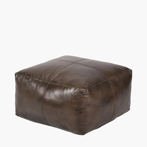 Pacific Lifestyle Matteo Peppercorn Leather Square Pouffe