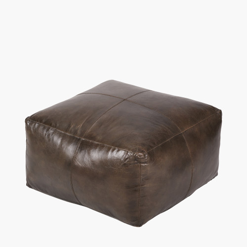 Pacific Lifestyle Matteo Peppercorn Leather Square Pouffe