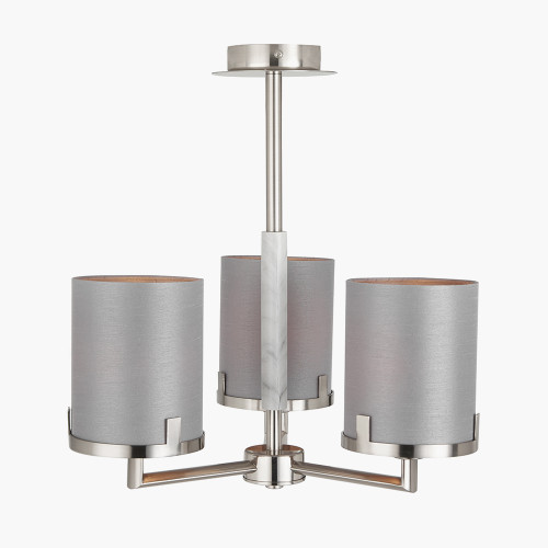 Pacific Lifestyle Midland Brushed Nickel And Grey Marble Effect 3 Arm Pendant