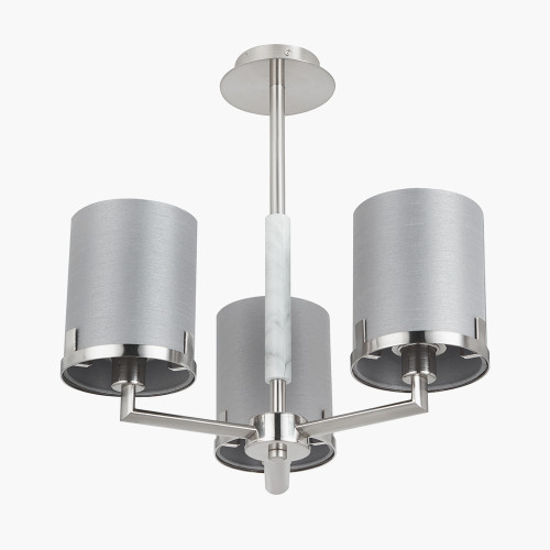 Pacific Lifestyle Midland Brushed Nickel And Grey Marble Effect 3 Arm Pendant