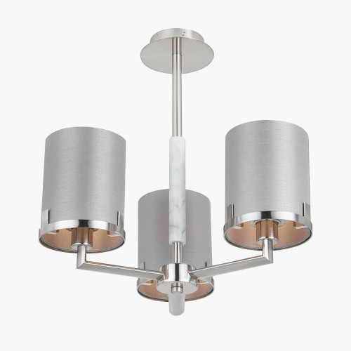Pacific Lifestyle Midland Brushed Nickel And Grey Marble Effect 3 Arm Pendant