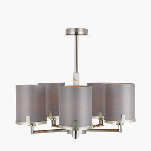 Pacific Lifestyle Midland Brushed Nickel And Grey Marble Effect 5 Arm Pendant