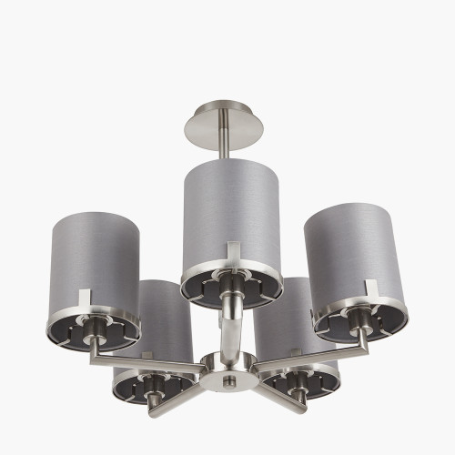 Pacific Lifestyle Midland Brushed Nickel And Grey Marble Effect 5 Arm Pendant