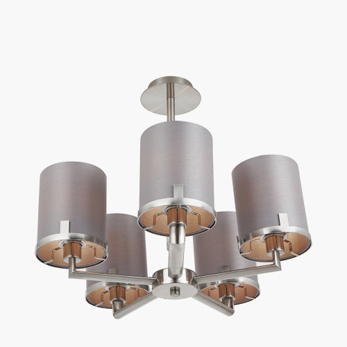 Pacific Lifestyle Midland Brushed Nickel And Grey Marble Effect 5 Arm Pendant