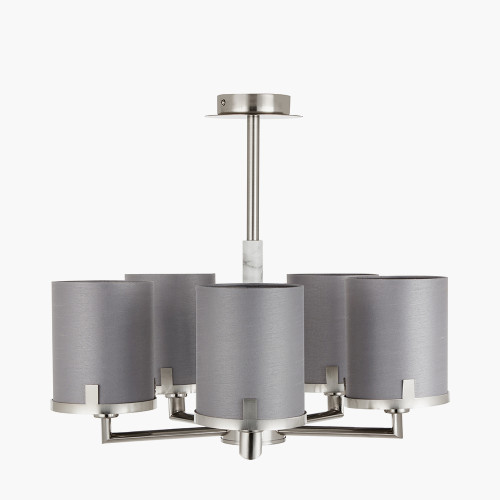 pacific lifestyle Midland Brushed Nickel and Grey Marble Effect 5 Arm Pendant