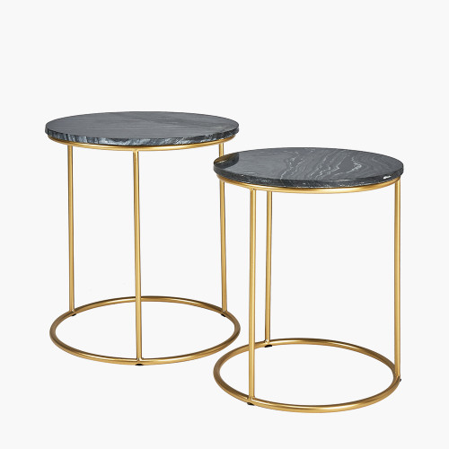 Pacific Lifestyle Milly S/2 Black Marble And Gold Metal Side Tables