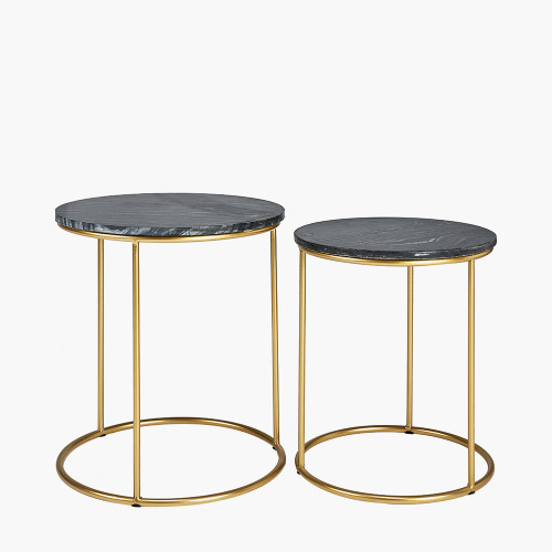 Pacific Lifestyle Milly S/2 Black Marble And Gold Metal Side Tables