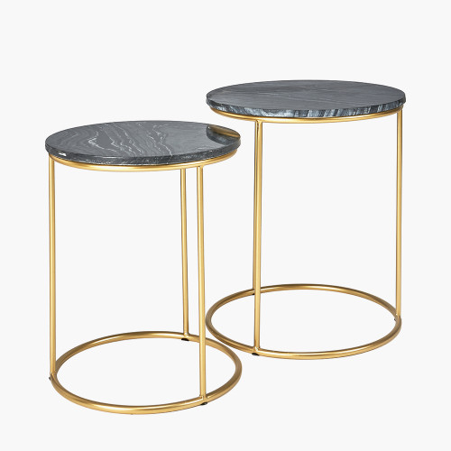 pacific lifestyle Milly S/2 Black Marble and Gold Metal Side Tables