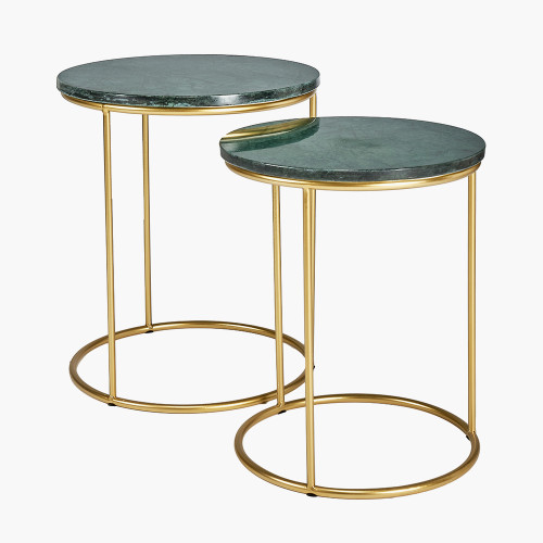 Pacific Lifestyle Milly S/2 Green Marble And Gold Metal Side Tables