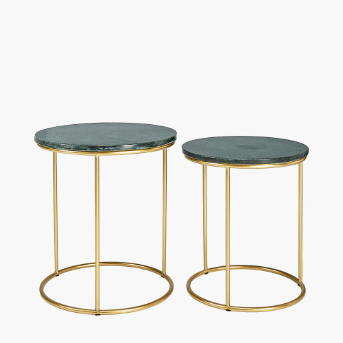 Pacific Lifestyle Milly S/2 Green Marble And Gold Metal Side Tables