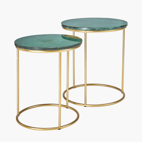 pacific lifestyle Milly S/2 Green Marble and Gold Metal Side Tables