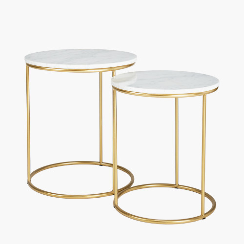 Pacific Lifestyle Milly S/2 White Marble And Gold Metal Side Tables