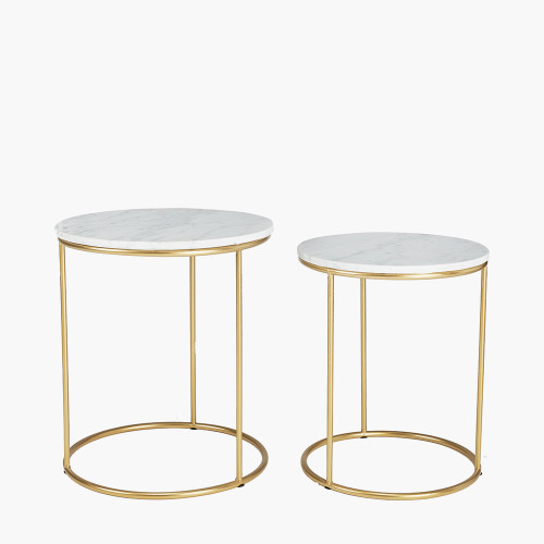 Pacific Lifestyle Milly S/2 White Marble And Gold Metal Side Tables