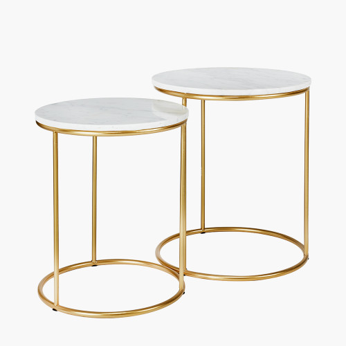 pacific lifestyle Milly S/2 White Marble and Gold Metal Side Tables