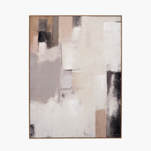 pacific lifestyle Natural and Grey Textured Abstract Canvas with Natural Frame