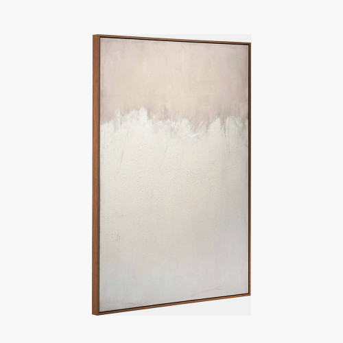 Pacific Lifestyle Natural And White Abstract Canvas With Natural Frame Large