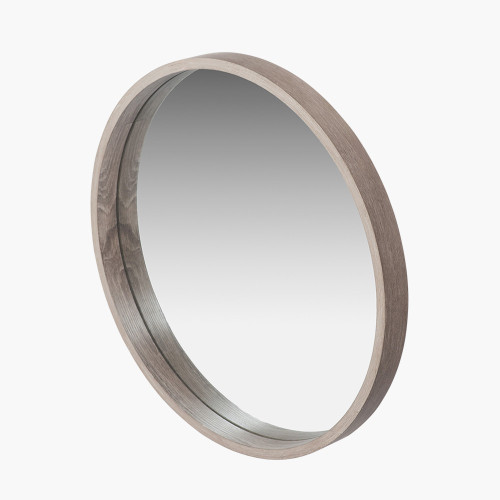 Pacific Lifestyle Natural Wood Veneer Slim Frame Round Wall Mirror