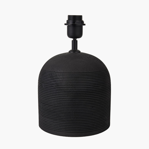 Pacific Lifestyle Nelu Black Engraved Wood Dome Table Lamp Base With Rouen 35cm Taupe Boucle Cylinder Lampshade