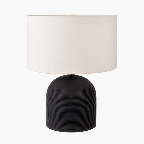 pacific lifestyle Nelu Black Engraved Wood Dome Table Lamp Base with Henry 35cm White Handloom Cylinder Lampshade