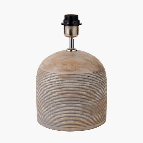 Pacific Lifestyle Nelu Grey Engraved Wood Dome Table Lamp Base With Lino 35cm Grey Self Lined Linen Cylinder Lampshade