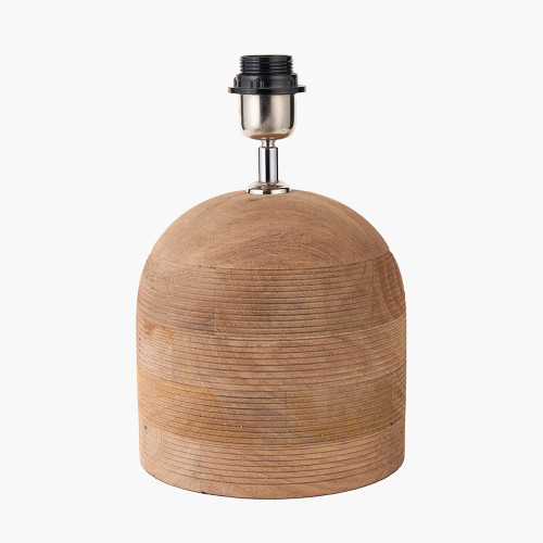 Pacific Lifestyle Nelu Natural Engraved Wood Dome Table Lamp Base With Edward 35cm Natural Linen Cylinder Lampshade
