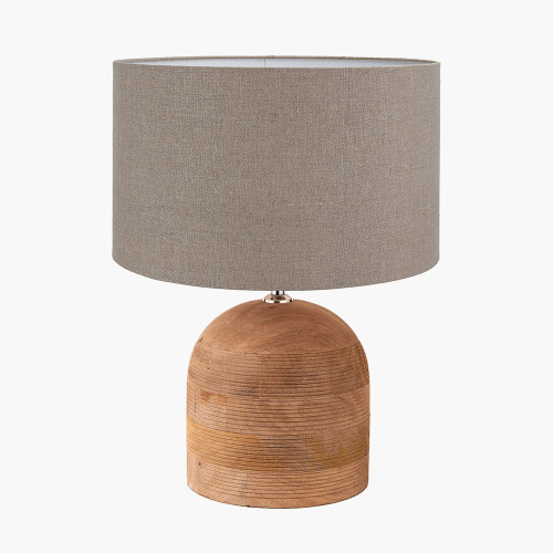 pacific lifestyle Nelu Natural Engraved Wood Dome Table Lamp Base with Edward 35cm Natural Linen Cylinder Lampshade