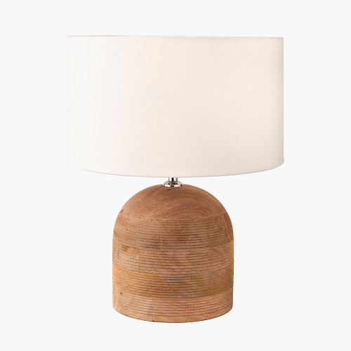 pacific lifestyle Nelu Natural Engraved Wood Dome Table Lamp Base with Henry 35cm White Handloom Cylinder Lampshade