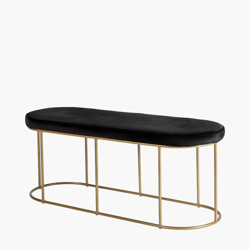 Pacific Lifestyle Nino Black Velvet And Gold Metal Bench