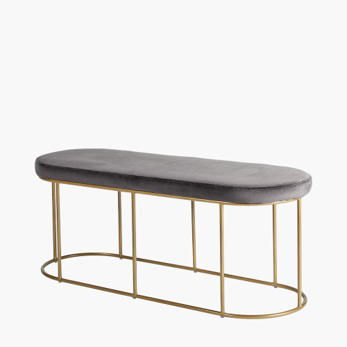 Pacific Lifestyle Nino Dove Grey Velvet And Gold Metal Bench